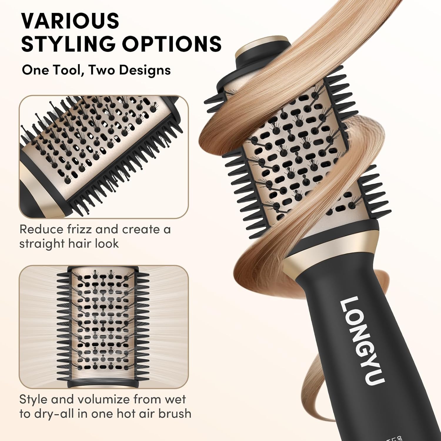 Black Travel Mini Hot Air Hair Dryer Brush Dual Voltage 110/240V Round Styler Tool - Image 5