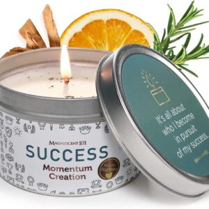 Magnificent 101 Long Lasting Momentum Creation Aromatherapy Tin Candle for Success | 6 Oz - 35 Hour Burn | Sage, Bergamot & Sandalwood Scented, Made of Soy Wax for Energy Cleansing & Manifestation