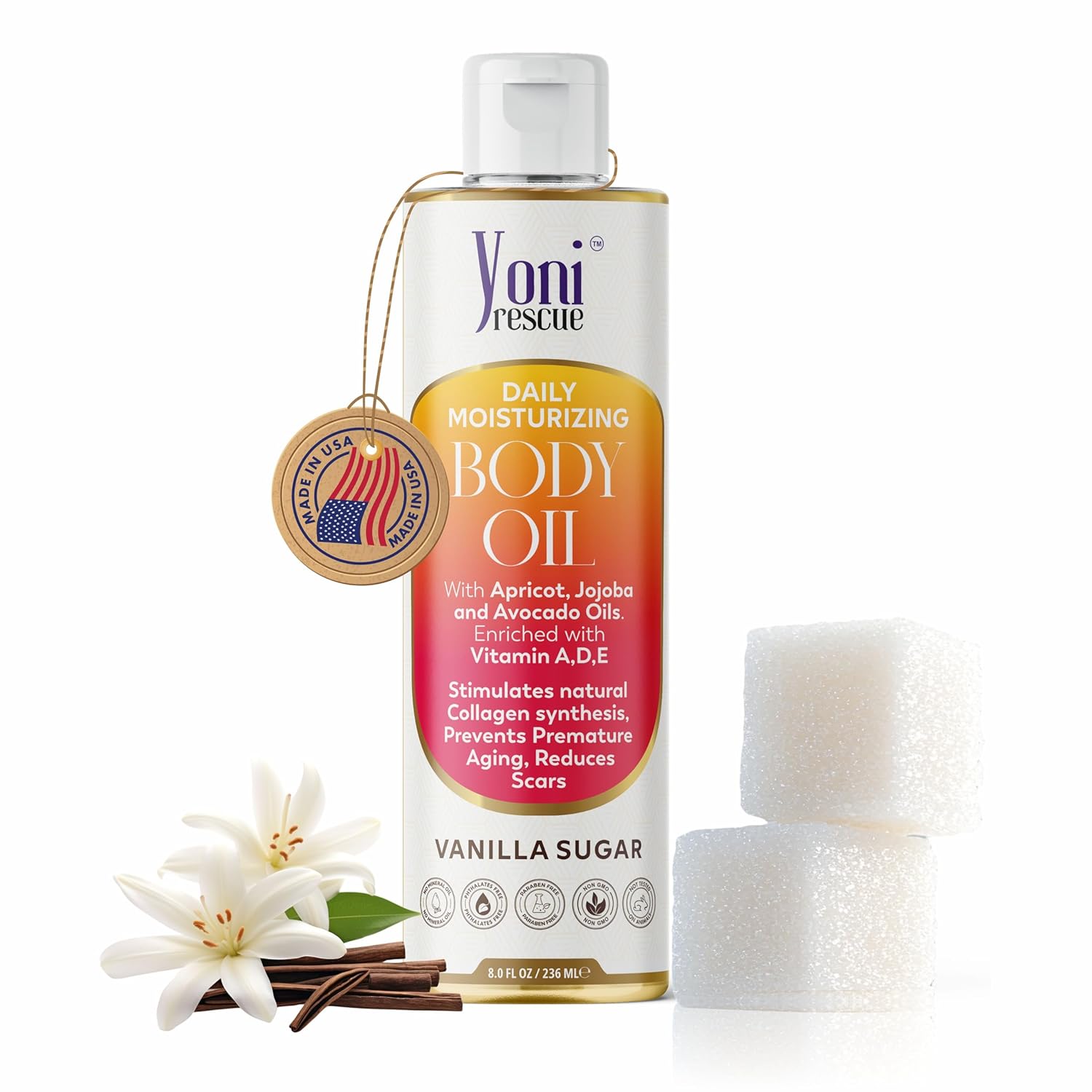 Vanilla Body Oil | Daily Skin Moisturizer with Apricot, Jojoba, Avocado & Vitamin E Oil | Hydrating & Nourishing | dry body oil for all Skin types | Anti-Aging | 8oz
