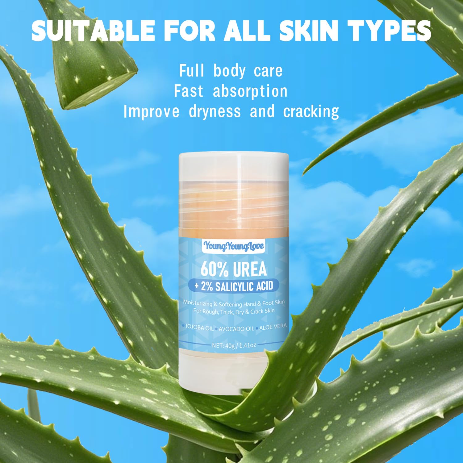 Urea Cream 60% with 2% Salicylic Acid Foot & Hand Cream Stick - Repair Balm for Cracked Hands, Elbows, Knees, Feet & Heels, Calluses and Exfoliation, Hydrates & Softens Dry Skin, 1.41 oz (1) - Image 4