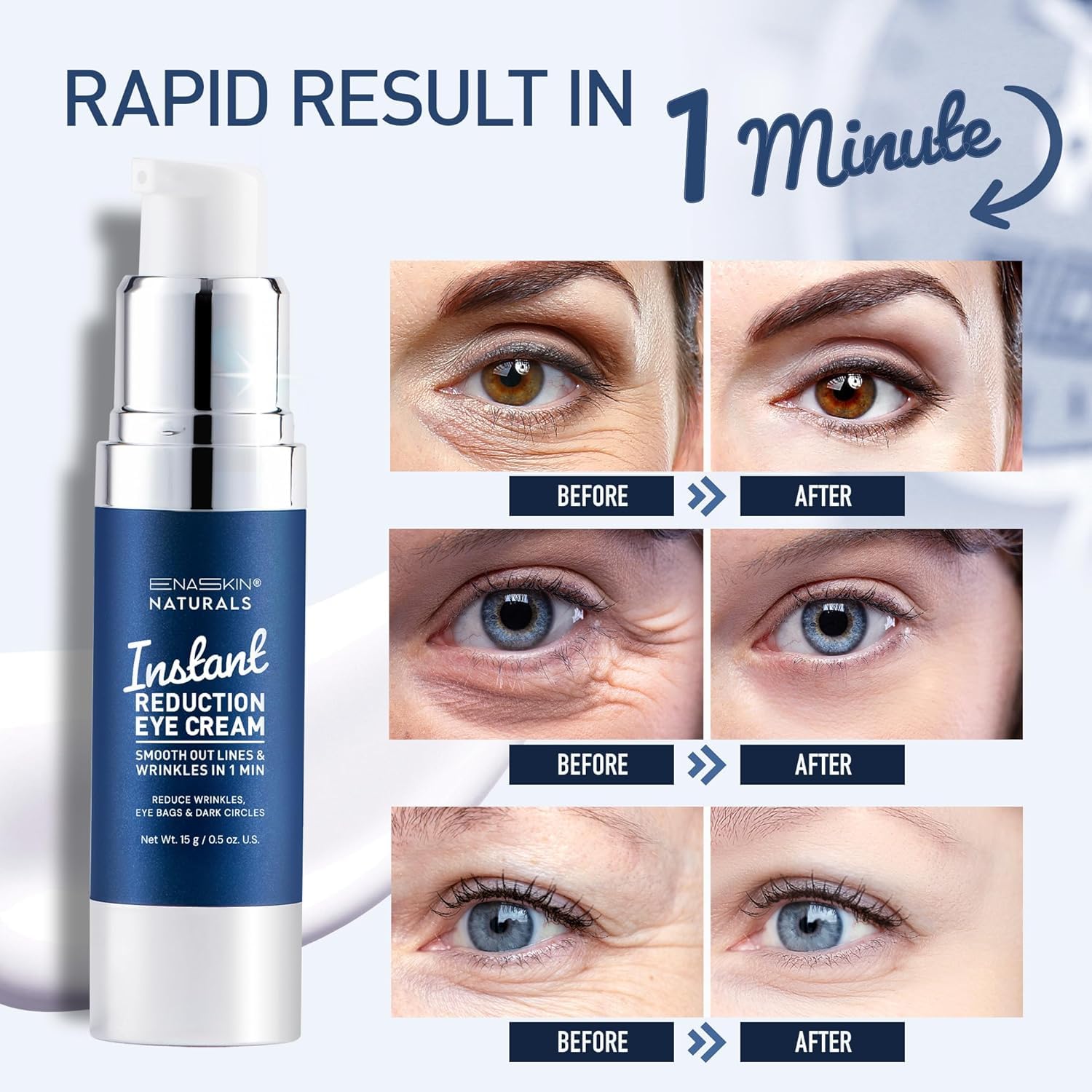 Enaskin Naturals Instant Eye & Face Lift Cream - Rapid Tightener and Wrinkle Filler for Deep Wrinkles - Under-Eye Bags & Puffiness Remover - Temporary Face Firming for Women & Men in 60s - 0.5 oz - Image 3
