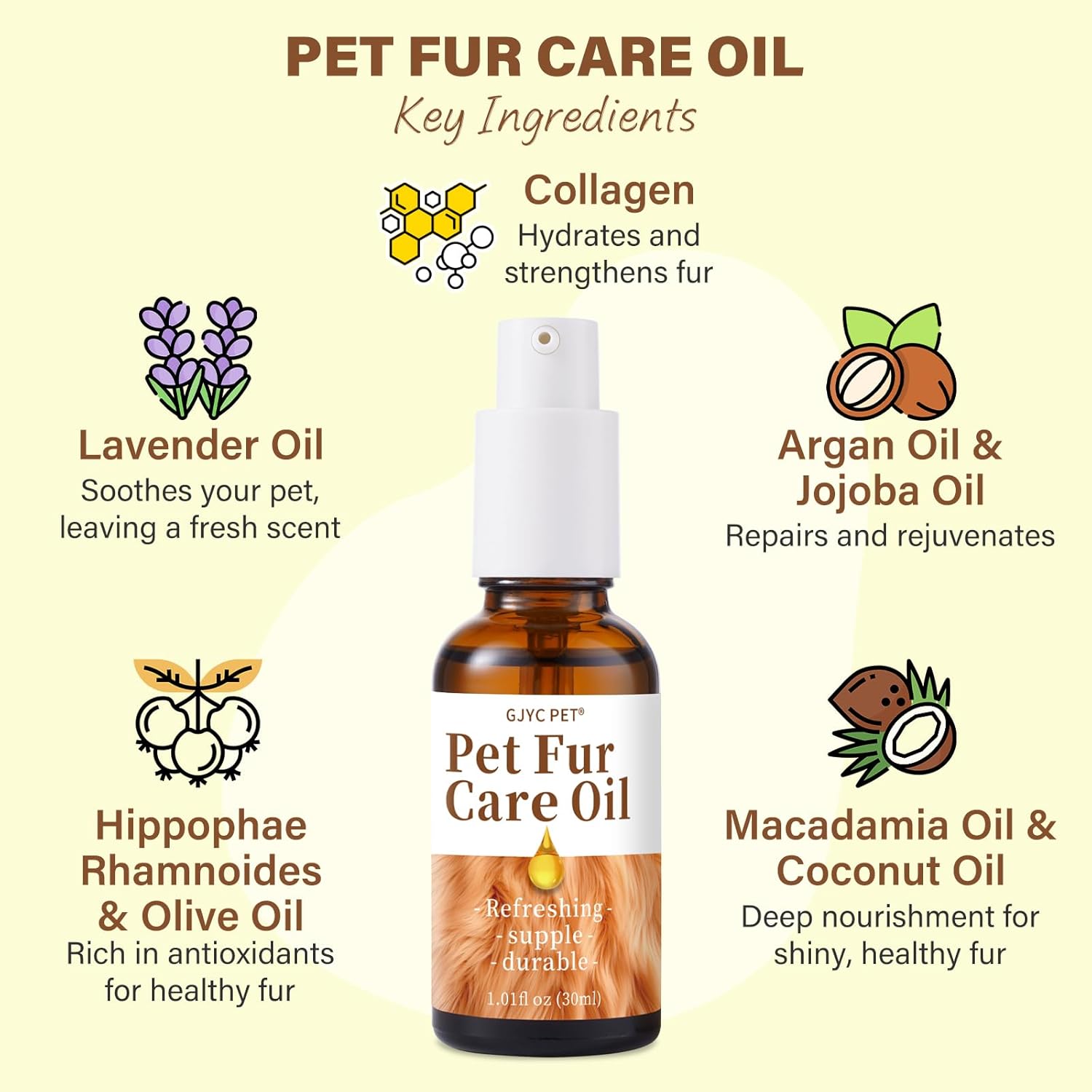 Natural Pet Fur Care Oil Leave-in Conditioner for Dogs and Cats 1.01 fl. oz for Shedding and Shine - Image 3