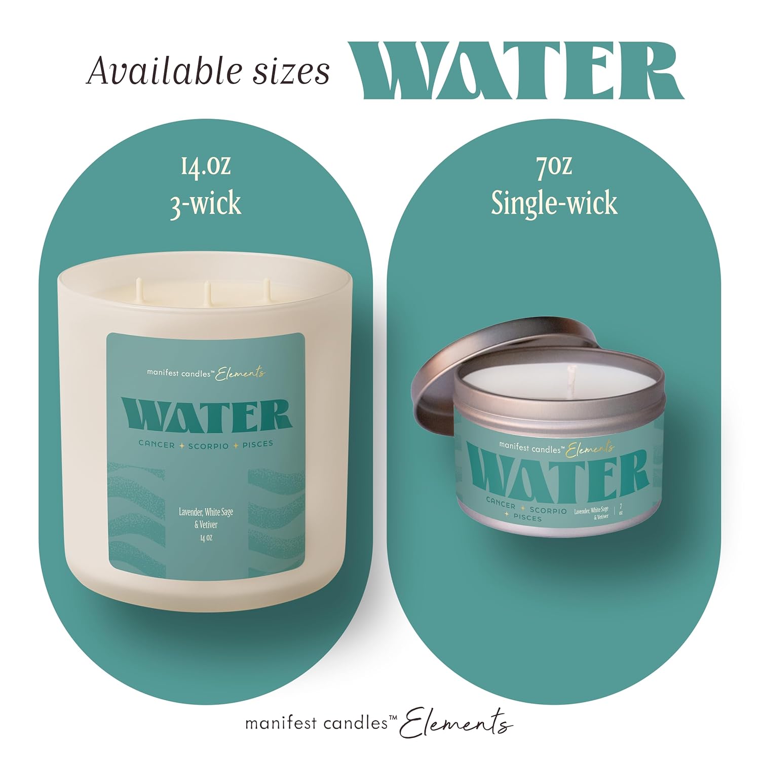 Large 14.5oz 3 Wick Zodiac Water Cancer Pisces Scorpio Zodiac Gifts for Women - 60 Hour Burn - Astrology Gifts for Women, Healing Manifestation Spiritual Candles, Intention Meditation Candle - Image 3