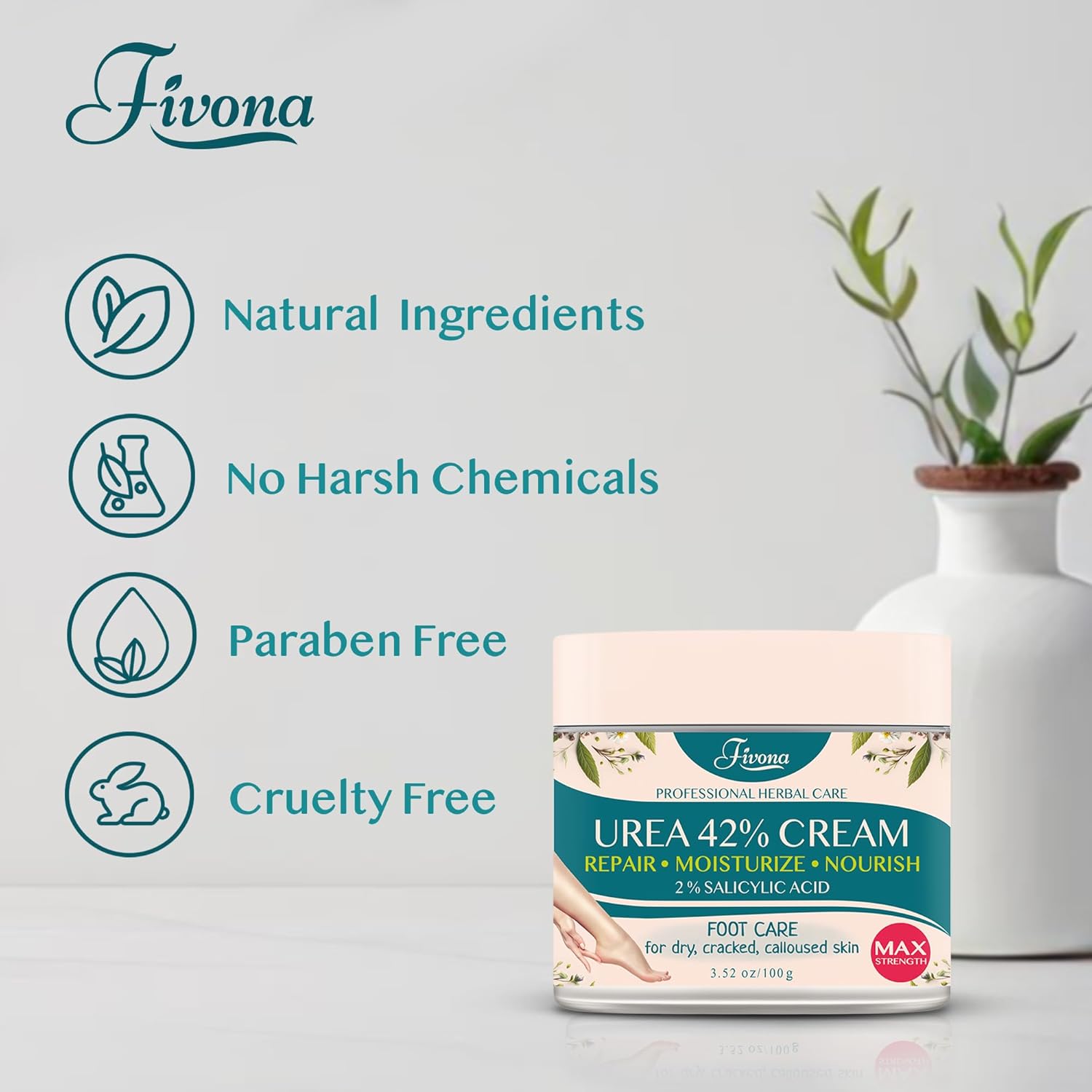 FIVONA 42% Urea Foot Cream for Dry Cracked Heels, 8 oz - Image 7