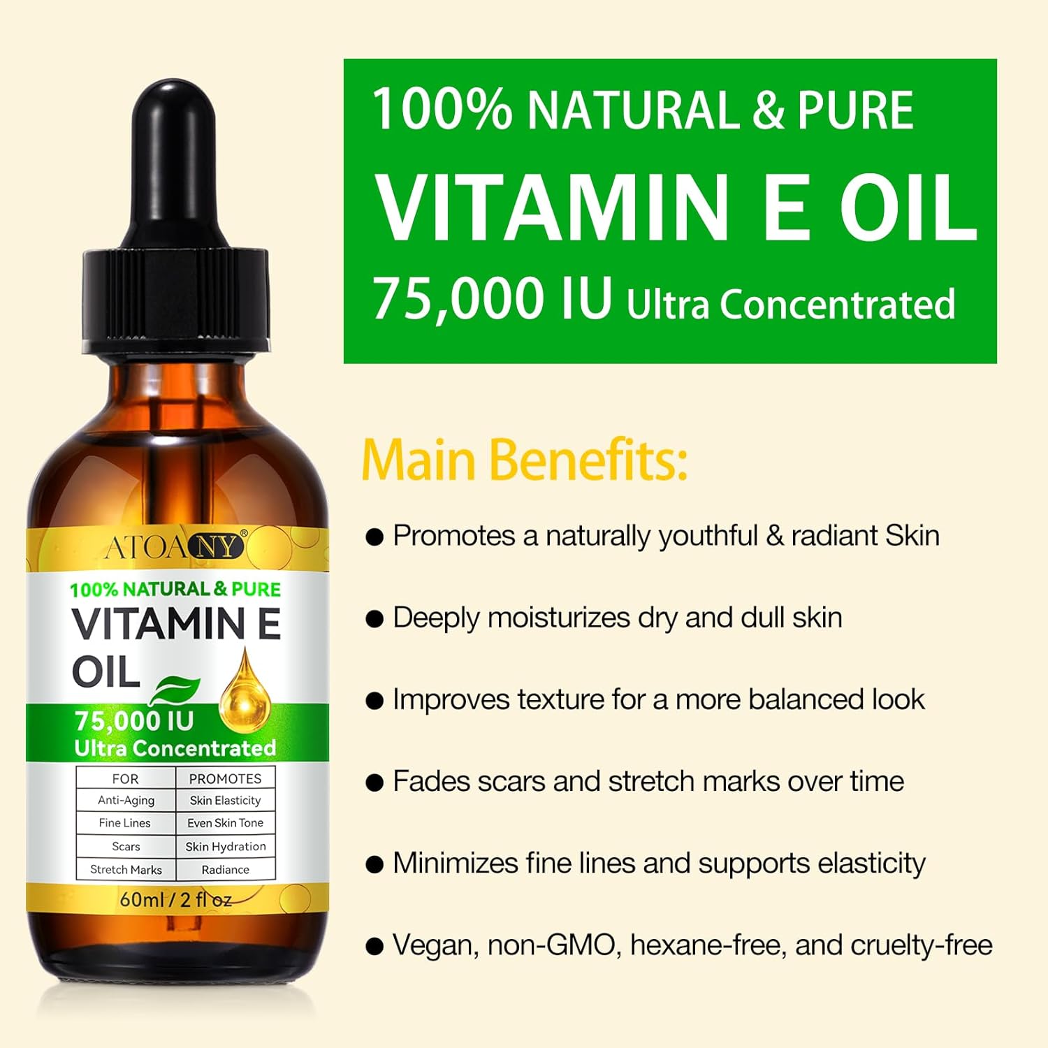Vitamin E Oil 75,000 IU for Skin and Scars, Moisturizing Radiant 2 Piece Set - Image 2