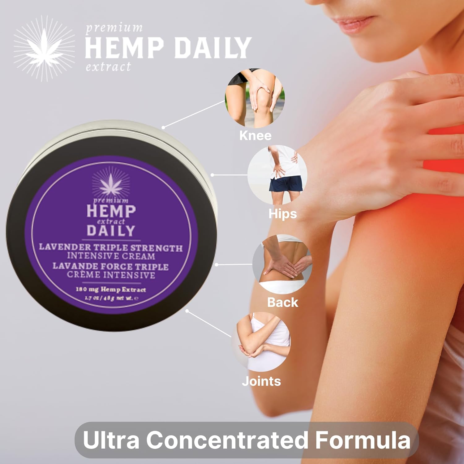 Premium Hemp Extract Daily Triple Strength Intensive Cream - Topical Muscle, Knees, Joints, Back, Neck and Shoulder Rub - Organic Ingredients - 1.7 Ounces (Lavender, Pack of 1) - Image 2