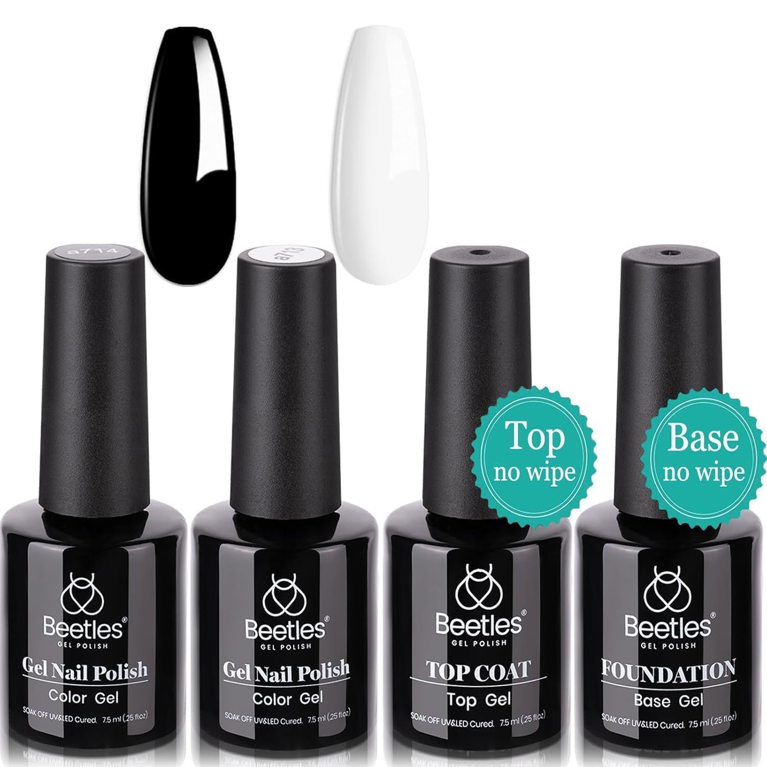 Beetles 4 Pcs White Black Gel Nail Polish Set with Top and Base Coat - Image 9