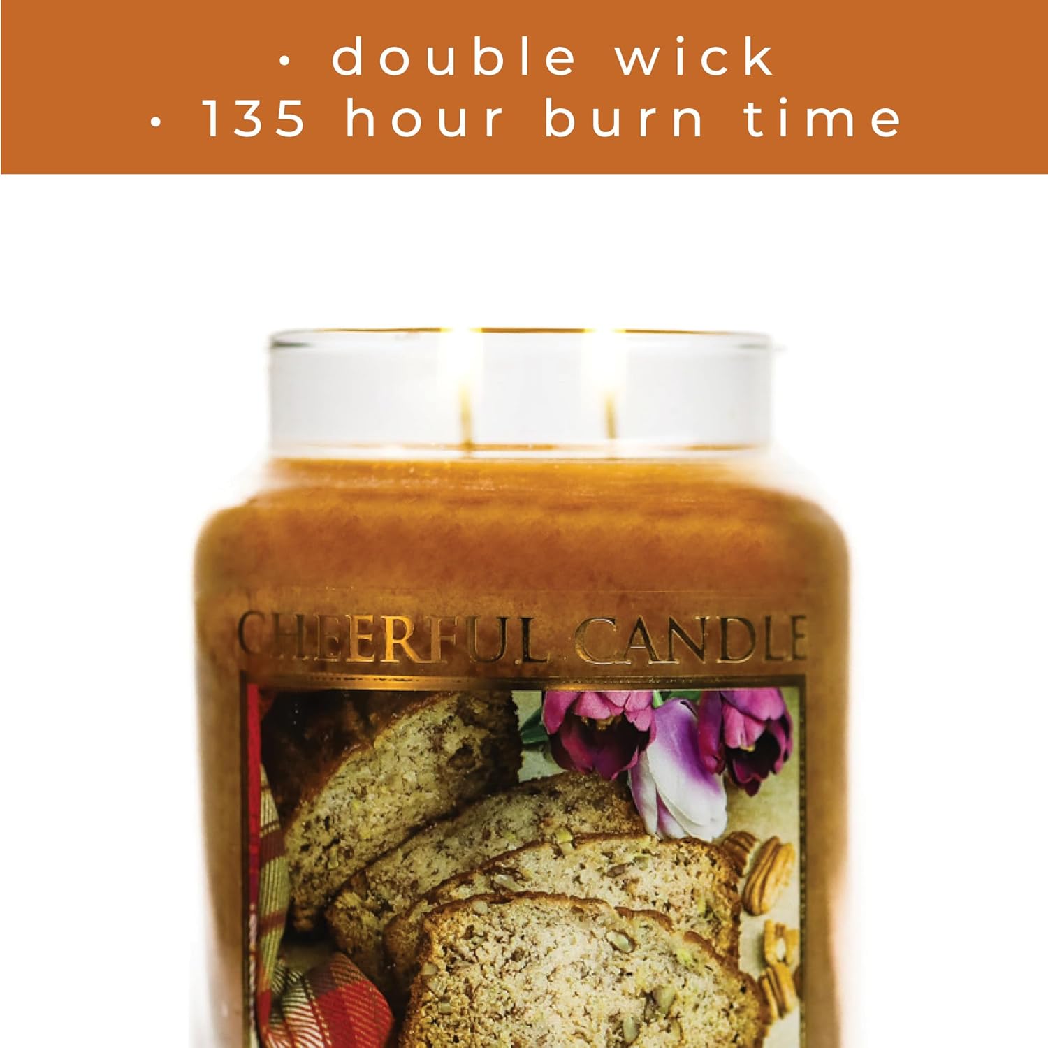 A Cheerful Giver — Banana Nut Bread - 24oz Large Scented Candle Jar with Lid - Cheerful Candle - 135 Hours of Burn Time, Christmas Gift for Women, Brown - Image 4