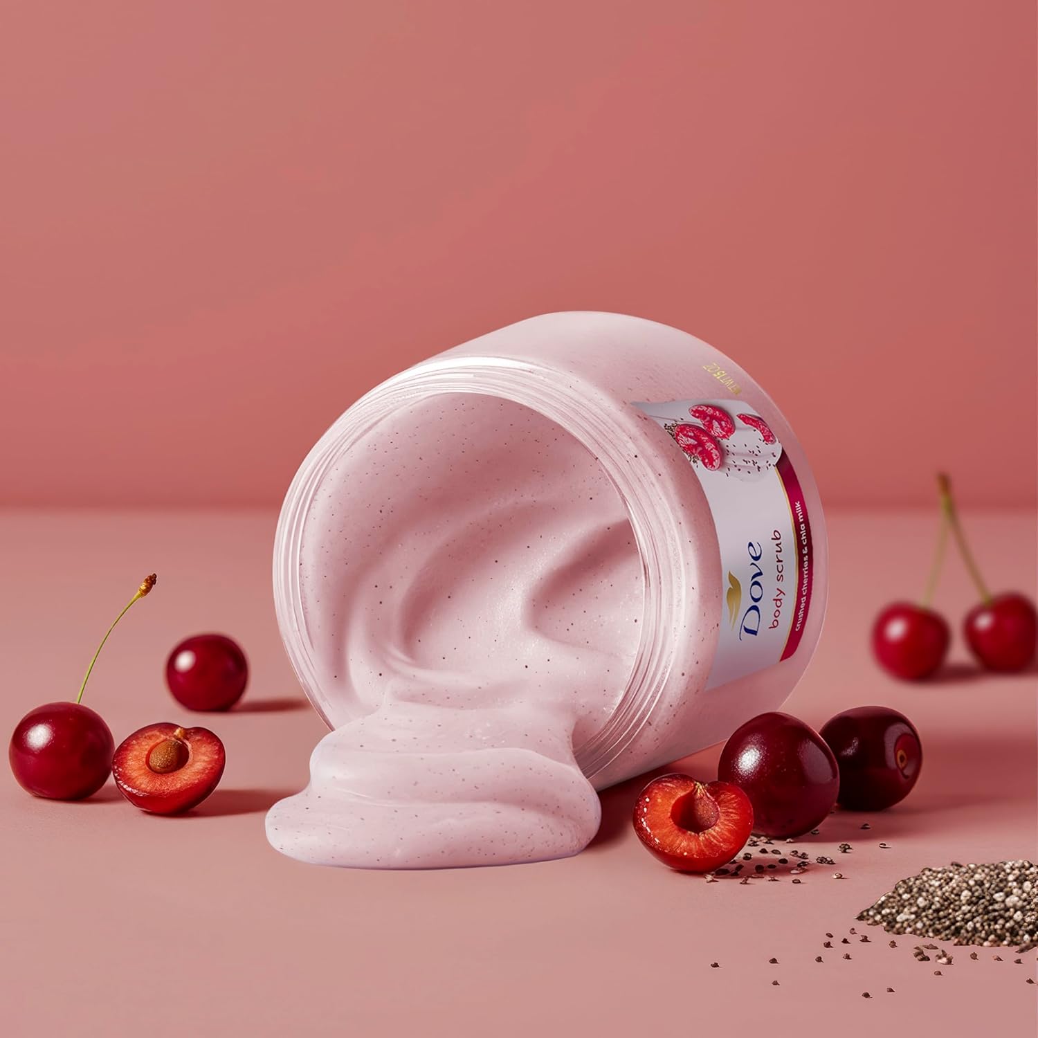 Dove Cherry & Chia Milk Body Scrub 15 oz for Exfoliated, Nourished, Smooth Radiant Skin - Image 3