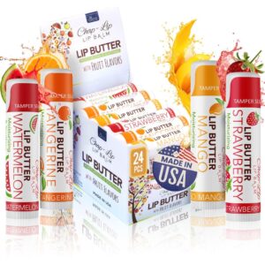 CHAP-LIP Original Lip Balm Hydrating Bulk Chap Stick with Fruit Flavors, Coconut Oil, and Cocoa Butter - Christmas Gift Stocking Stuffers Lip Therapy Pack for Men and Women - Made in the USA, 24 Pack