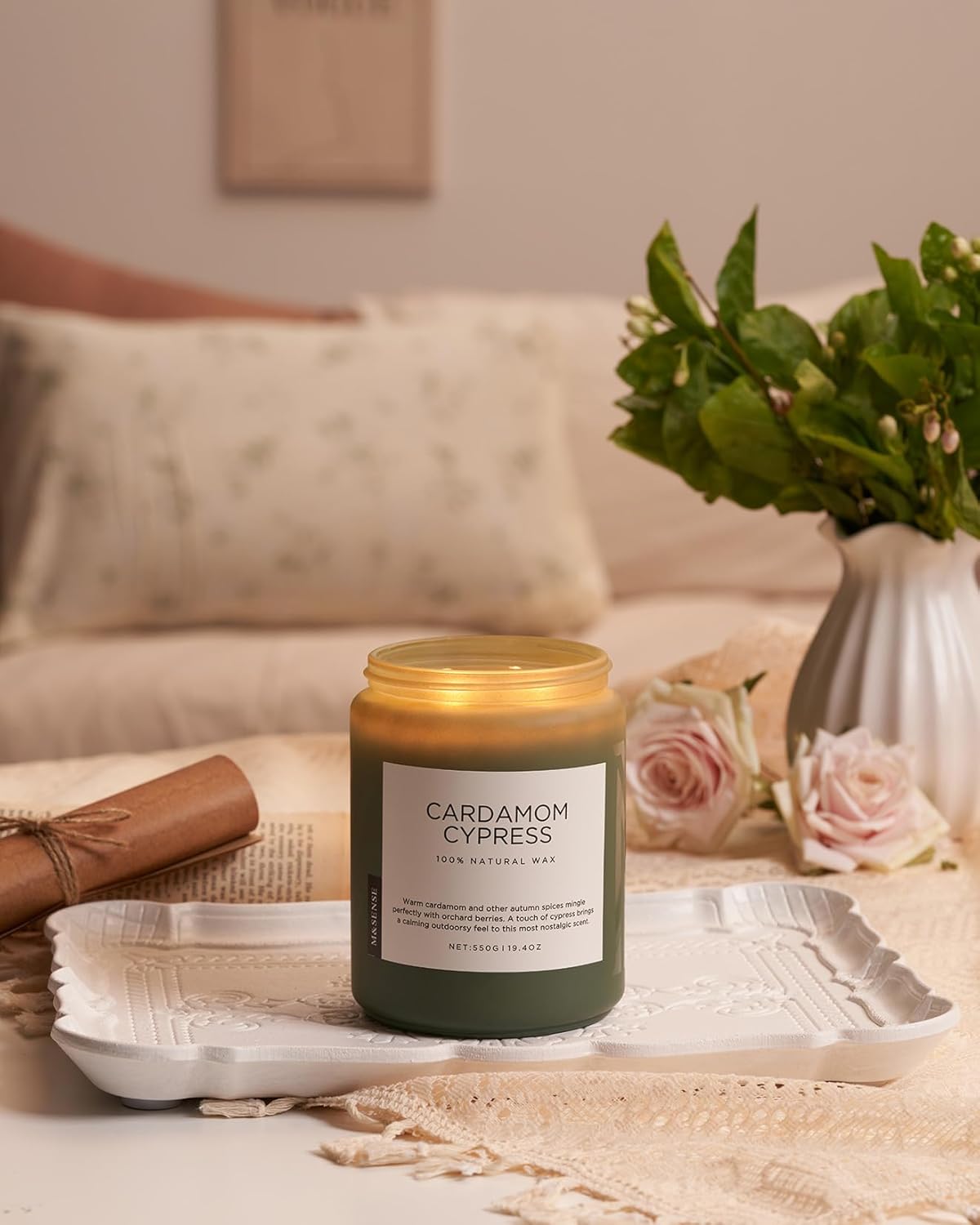 M&SENSE Spice Cardamom Cypress Large Soy Candles for Home Scented 2 Wick Large Soy Natural Candles 19.4oz 110 Hours Long Lasting Slow Burning, Christmas Holiday Woody Scented Winter Gifts - Image 7