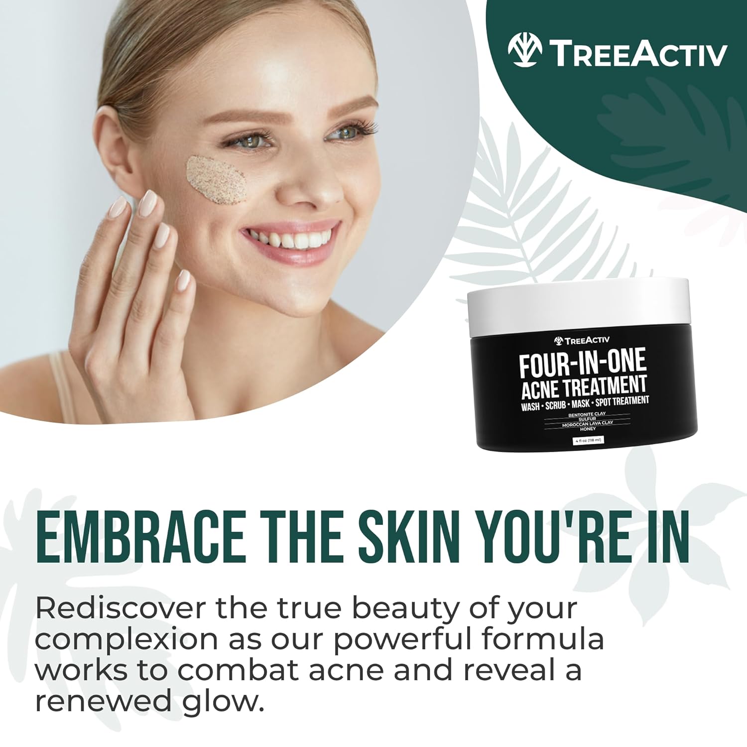 TreeActiv Four-in-One Acne Treatment | Wash, Scrub, Mask, and Spot Treatment | Heals Rosacea | Exfoliating Sugar | Face or Body | Natural Sulfur Clear Skin Cleanser | Bentonite (4 Ounce) - Image 7