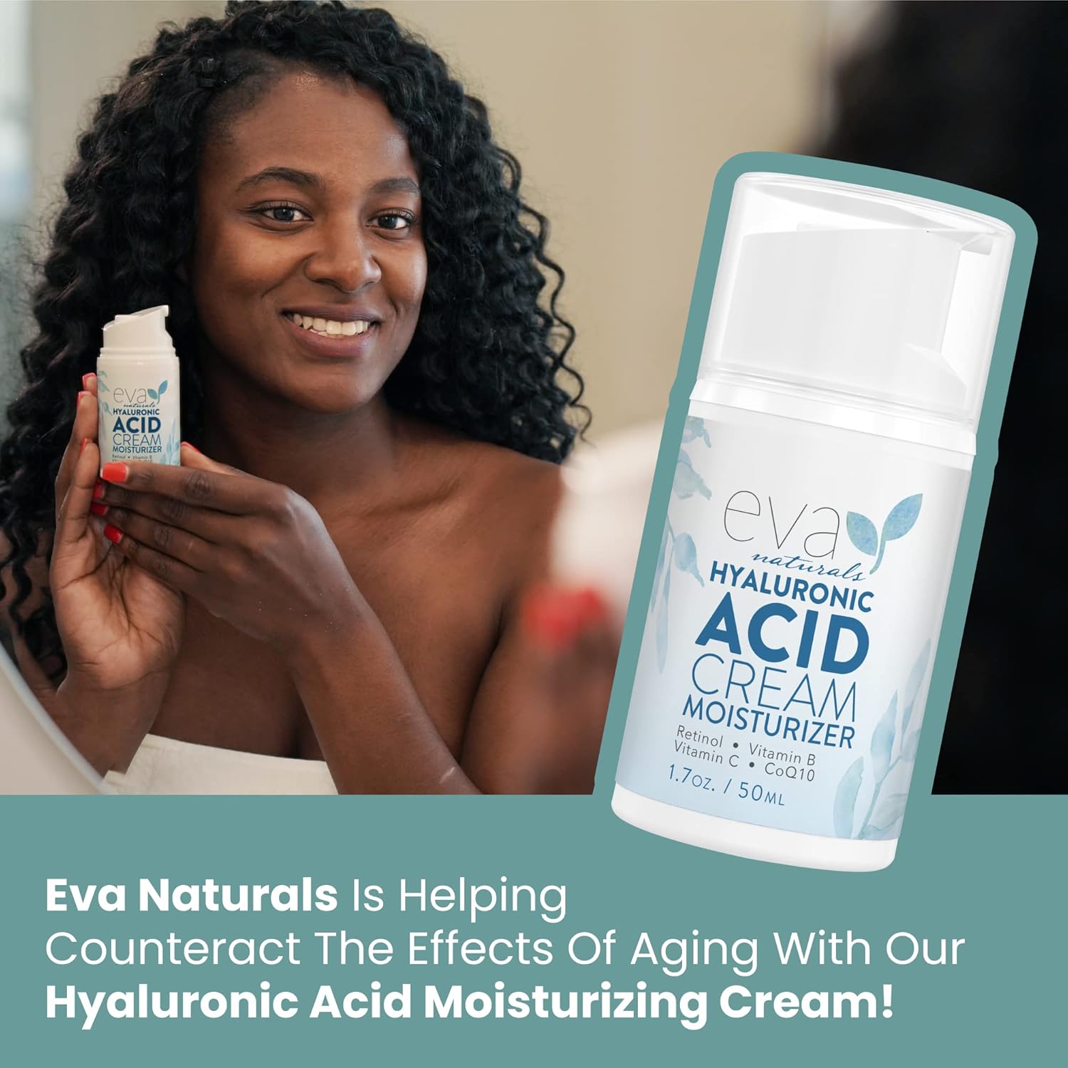 Eva Naturals Hydrating Face Cream with Hyaluronic Acid - Anti-Aging, Wrinkle Face Moisturizer for Women and Men, With Aloe Vera & Retinol For Face - Firming Day & Night Cream (1.7 Fl Oz) - Image 5