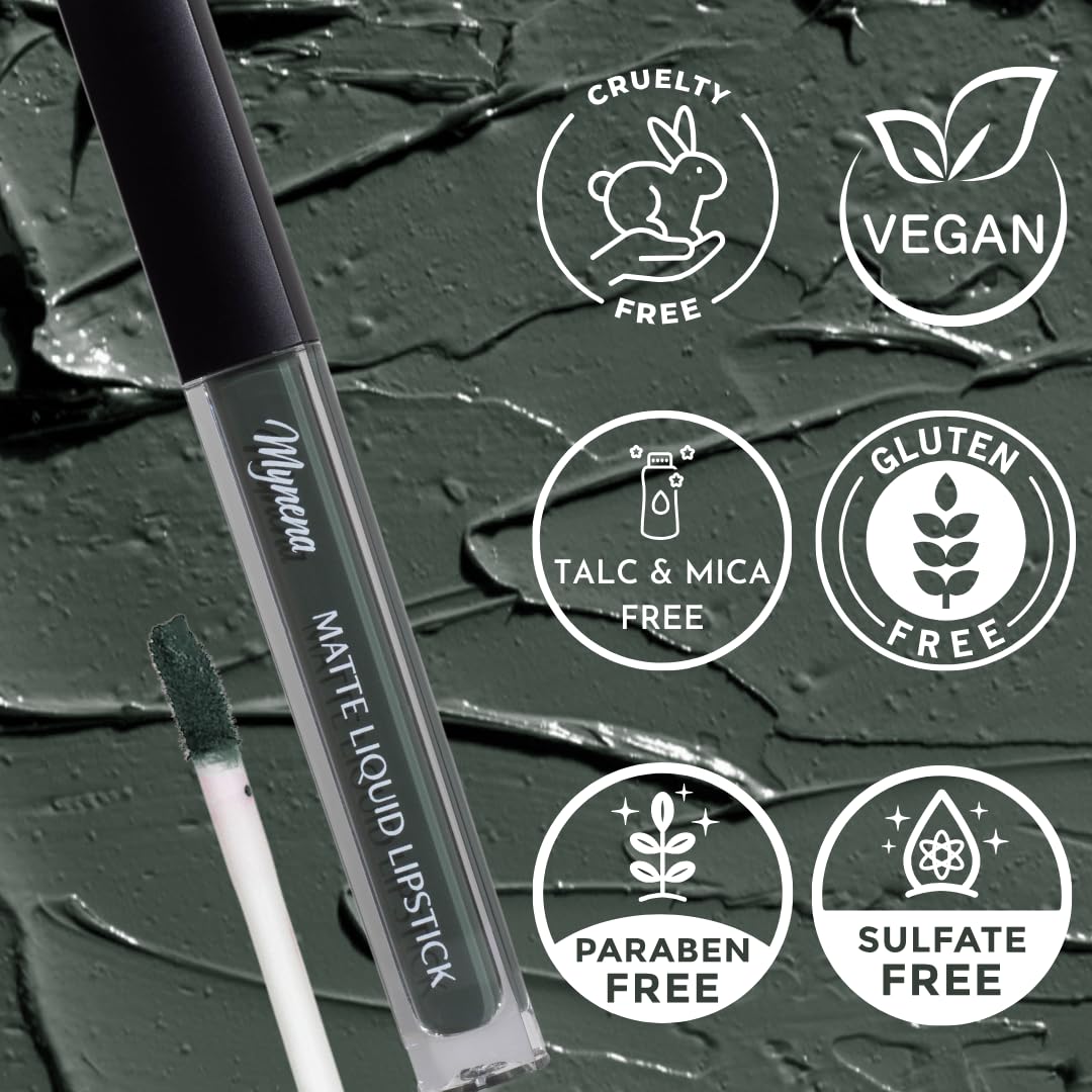 Mynena Dark Green Lip Stain Long-Lasting Waterproof | Lightweight Comfortable Non-Drying | High Pigment Intense Color Liquid Matte Lipstick | Paraben-Free Talc-Free Vegan & Cruelty-Free | Jocelyne - Image 5