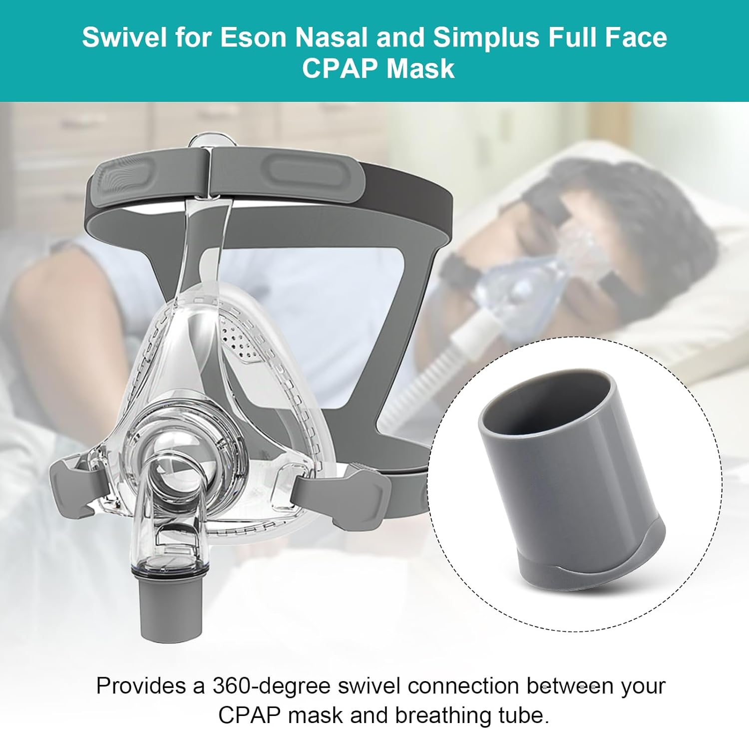 Swivel for CPAP Mask, Compatible with Eson Nasal and Simplus Full Face CPAP Masks, 360 Degree Swivel Connector for Enhanced Comfort, Reduces Tube Tangling & Air Leaks - Image 2