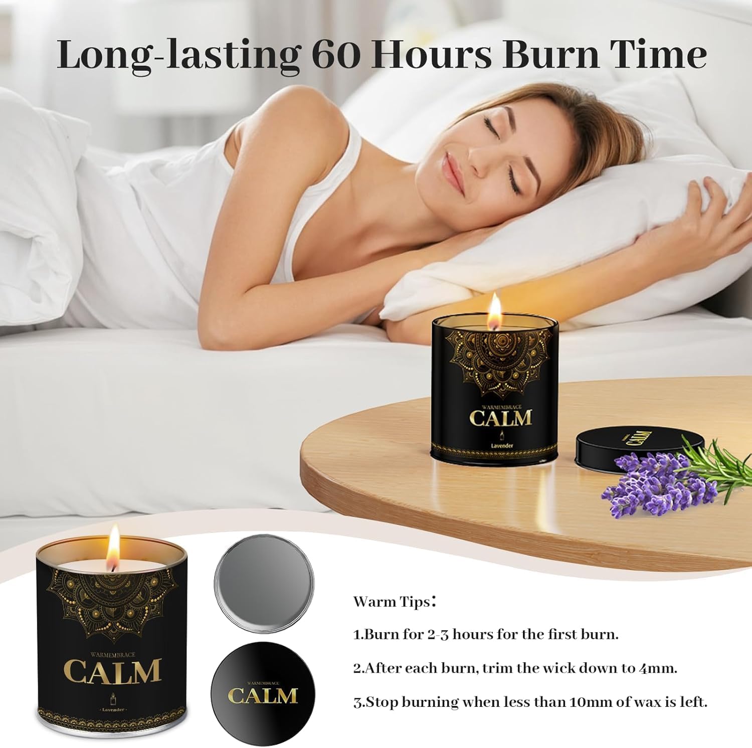 WarmEmbrace Lavender Scented Candles, 9 Oz Jar Candles for Home, Office, Meditation, Yoga, Candles for Women & Men, Birthday, Anniversary, Valentine's Day Present, Elegant Decorative Accent - Image 6