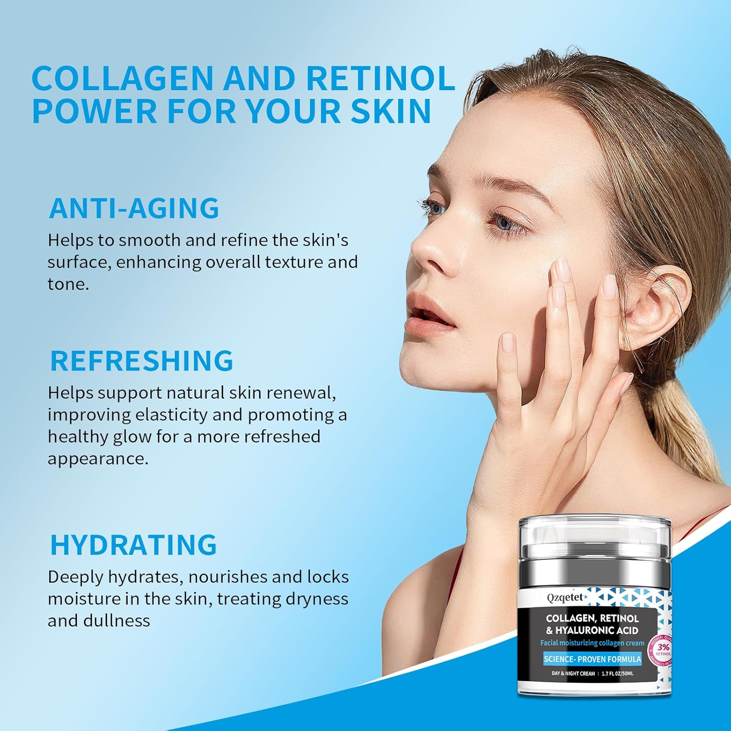 Face Cream Collagen, Retinol & Hyaluronic Acid Cream, 1.7 fl.oz Anti-Aging Facial Moisturizer, Daily Moisturizer Face Lotion for All Skin Tapes, Women and Men - Image 7