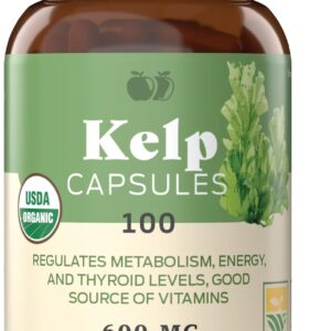 Complete Natural Products Raw Sea Kelp Powder Supplement - 600mg Capsules 100 Pills Powdered Raw Seaweed & Thyroid Support Supplement