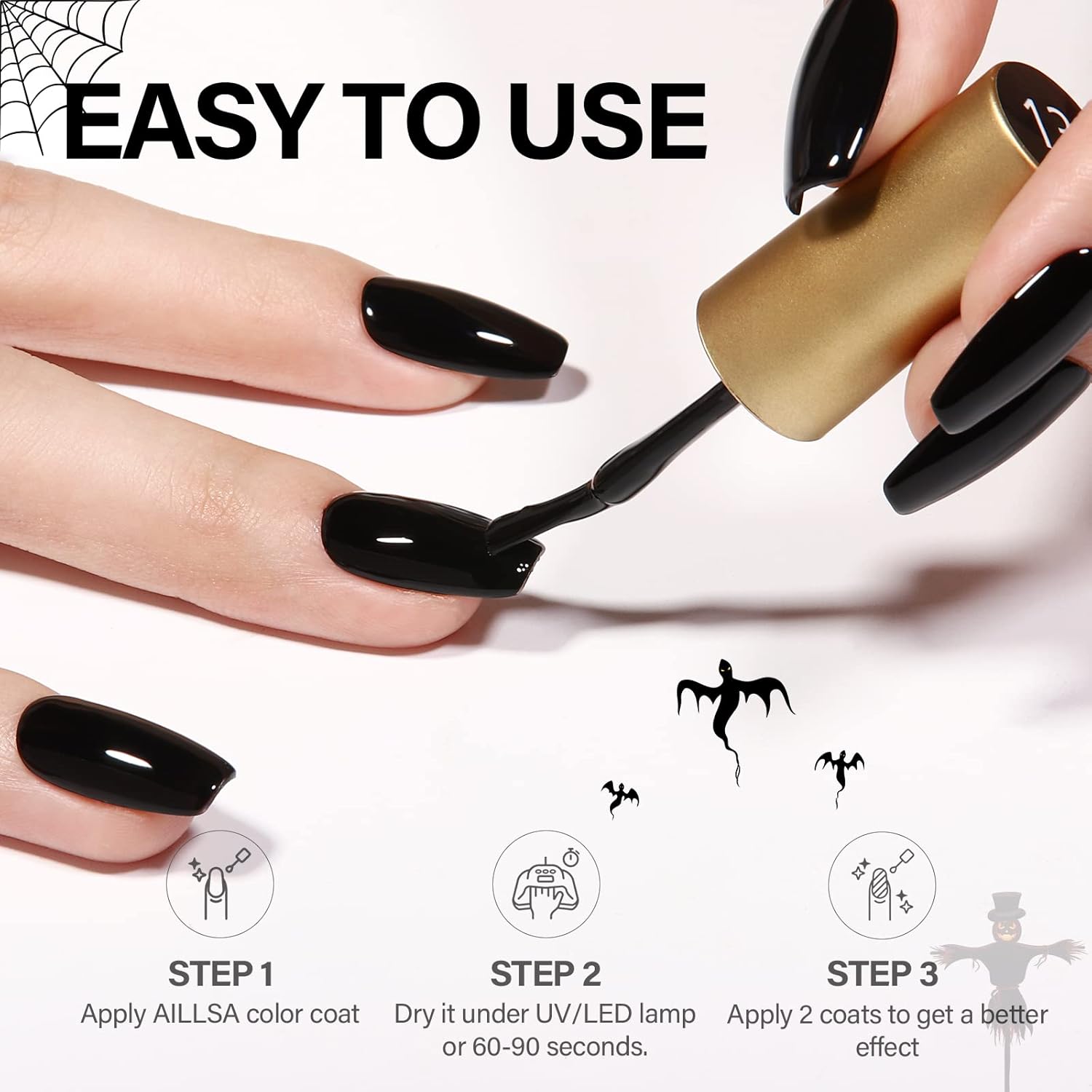 AILLSA Black Gel Nail Polish 0.51 Fl Oz Long Lasting Opaque High Gloss - Image 5