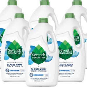 Seventh Generation Dishwasher Detergent Gel for Sparkling Dishes Free & Clear Fragrance Free 42 oz, Pack of 6
