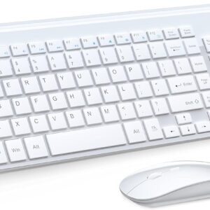 Wireless Keyboard and Mouse Ultra Slim Combo, TopMate 2.4G Silent Compact USB 2400DPI Mouse and Scissor Switch Keyboard Set with Cover, 2 AA and 2 AAA Batteries, for PC/Laptop/Windows/Mac - White