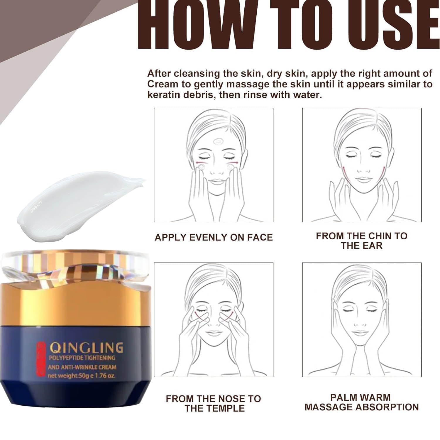 Qingling 2 oz Anti-Wrinkle Moisturizing Cream with Polypeptides for Smooth Skin - Image 5