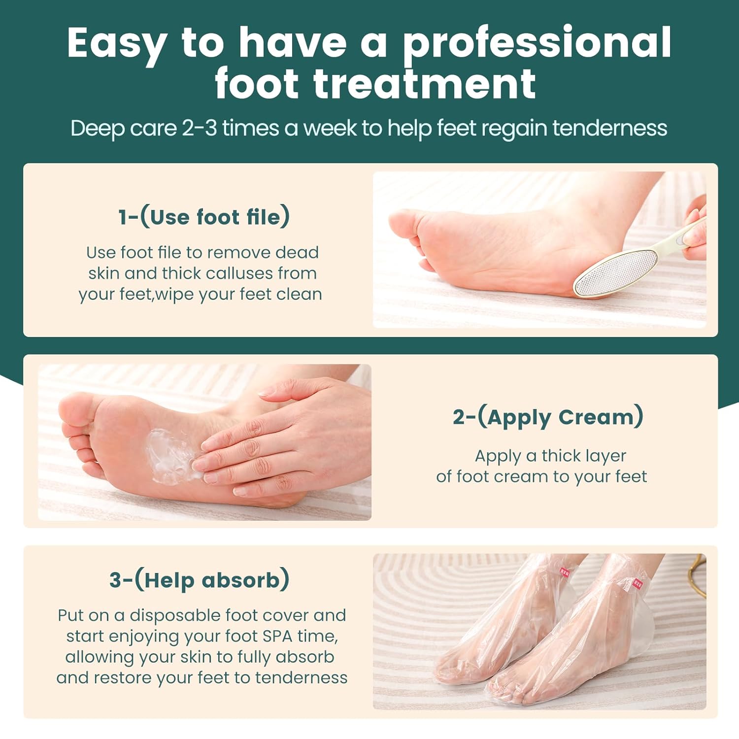 Urea Cream 45% for Feet with Maximum Strength Moisturizing, with 2% Salicylic Acid, for Dry and Cracked Heel, Foot, Elbows, Dead Skin Calluses Remover, 5.29 OZ, Foot File, Foot Mask Cover (10 pairs) - Image 5