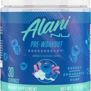 Alani Nu Pre Workout Powder BREEZEBERRY, Amino Energy Boost, Endurance Supplement, Sugar Free, 200mg Caffeine, L-Theanine, Beta-Alanine, Citrulline, 30 Servings