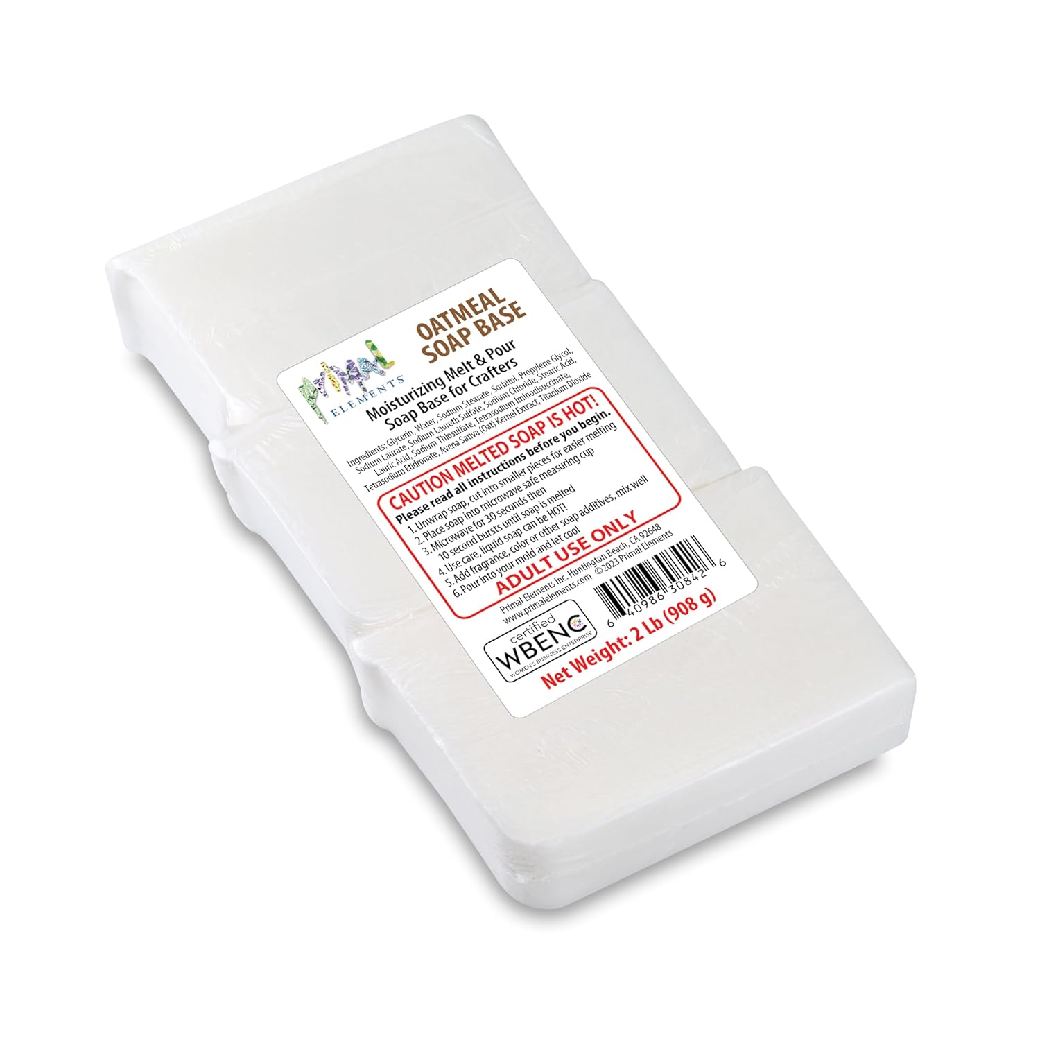 Primal Elements Oatmeal - Moisturizing Melt and Pour Glycerin Soap Base for Crafting and Soap Making, Vegan, Cruelty Free, Easy to Cut - 2 Pound