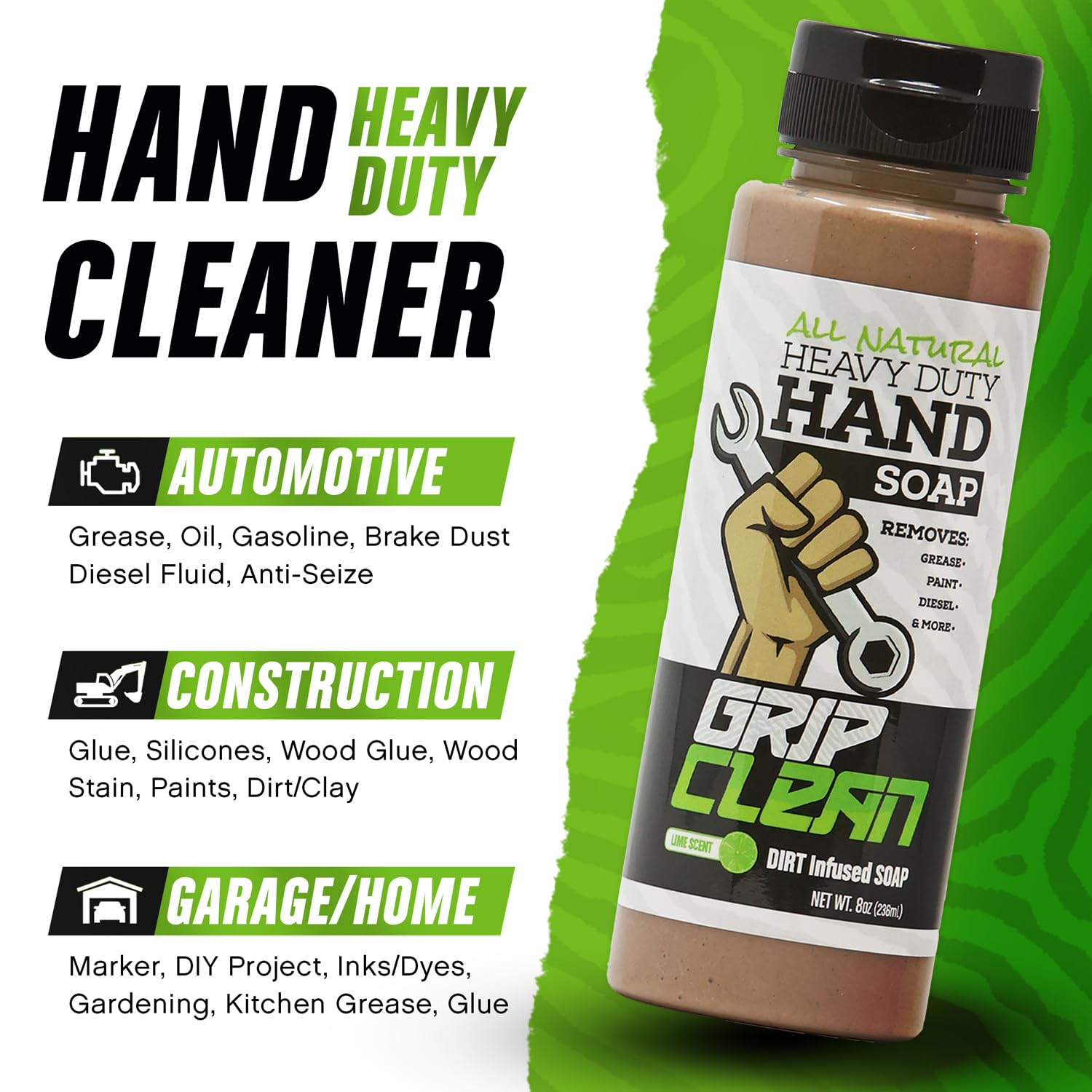 Grip Clean Heavy Duty Hand Cleaner Kit with Soap, Wipes, Cream, and Brush - Image 2
