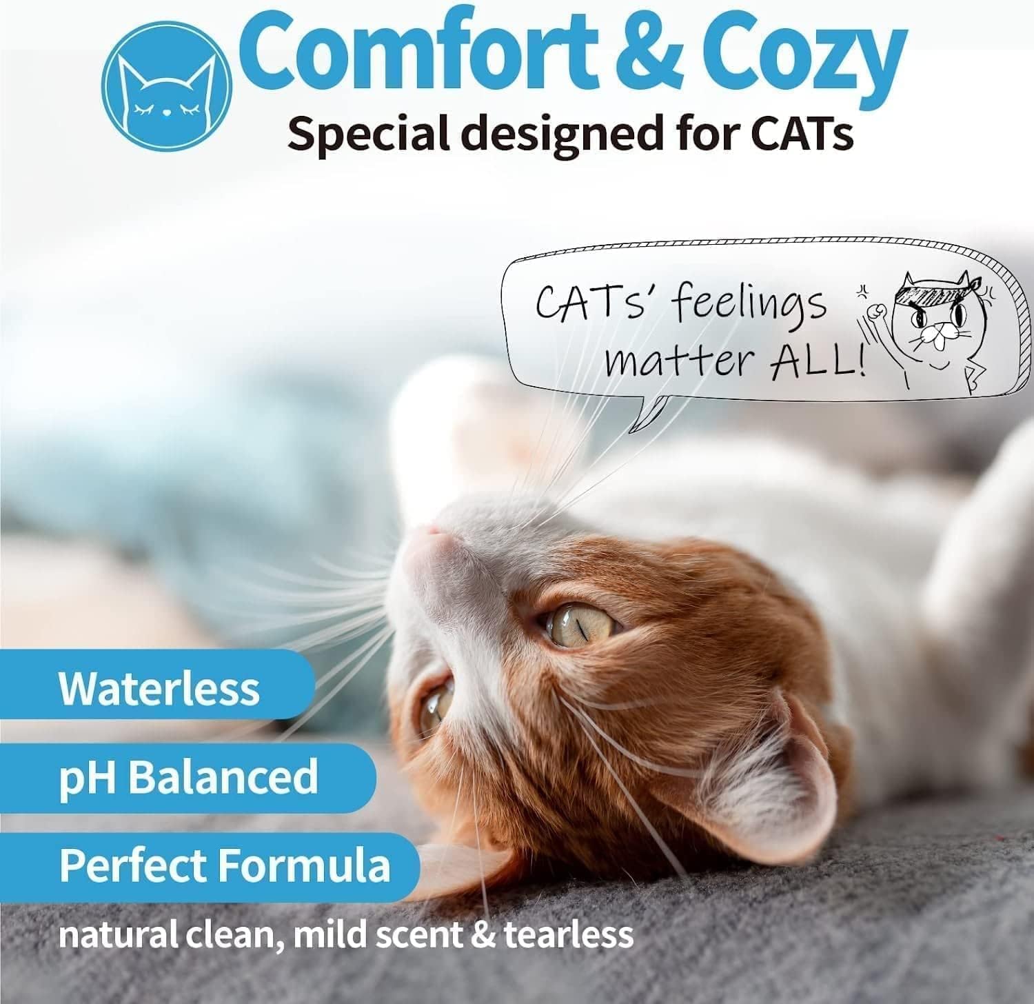 Mooncat Waterless Cat Shampoo for Gentle and Effective Pet Grooming - All Natural Ingredients for Sensitive Skin, Licking Safe Dry Shampoo for Cats, Easy No-Rinse Formula - 5 oz (Bottle) - Image 5