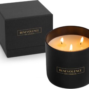 Benevolence LA 3 Wick Candle, Bergamot & Jasmine Large Scented Candle | Fathers Day Gift for Dad | Soy Candles | Gifts for Men | Aromatherapy | Bathroom Freshener | 14.5 Oz, 45 Hour Burn