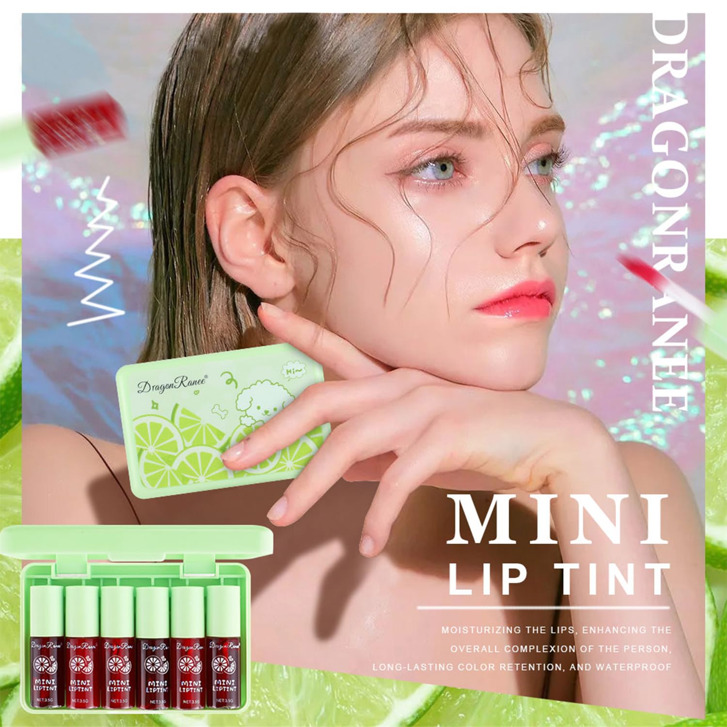 6 Colors lemon Lip Tint Stain Set, Korean Velvet Lip Stain Lip Gloss Lip Tint Stain Mini Liquid Lipstick, Long lasting Waterproof Non-Stick Cup Multi-Use Lip and Cheek Tint, High Pigment, Vivid Color - Image 2