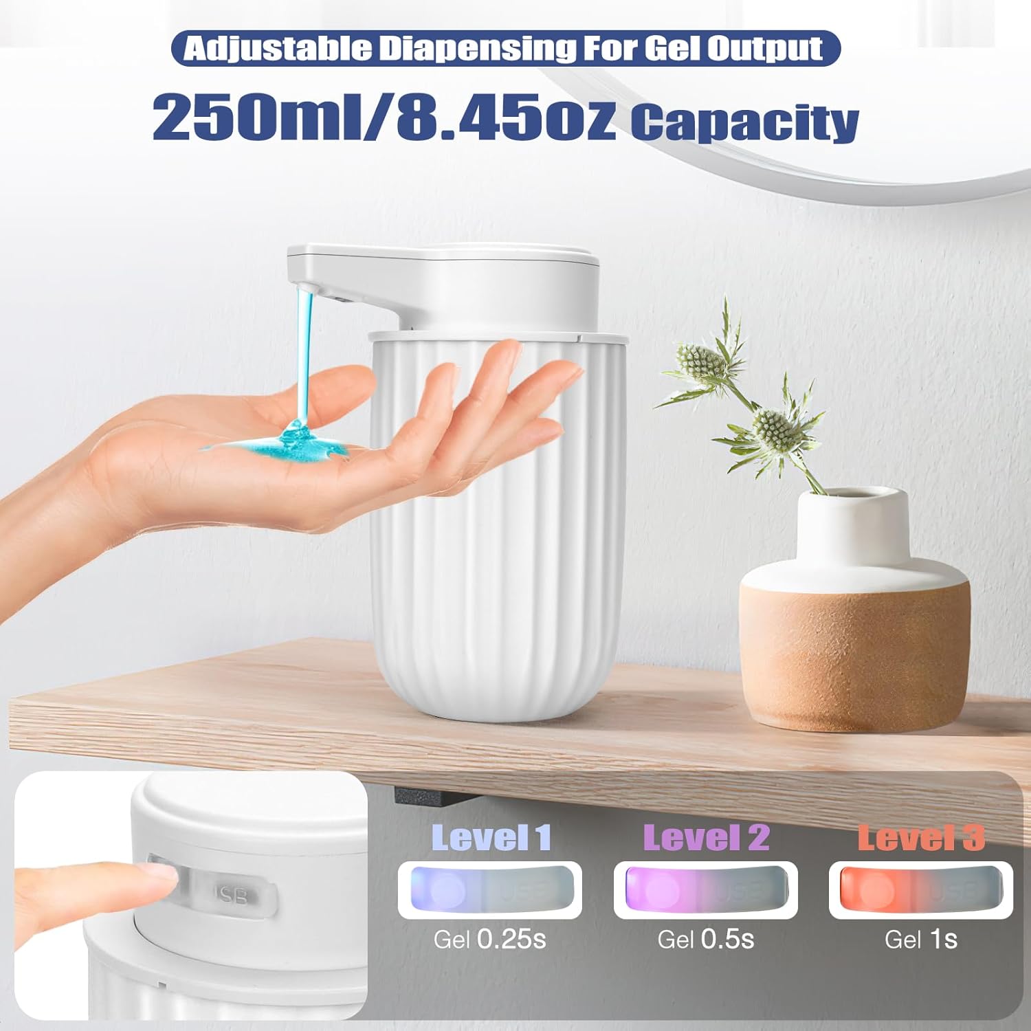 Rechargeable 9oz Automatic Touchless Soap Dispenser Electric White for Kitchen Bathroom - Image 6