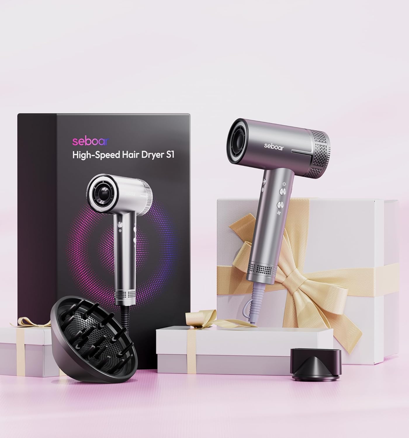 1500W Ionic Hair Dryer with Diffuser, LCD Display, Lightweight Travel Size - Image 7