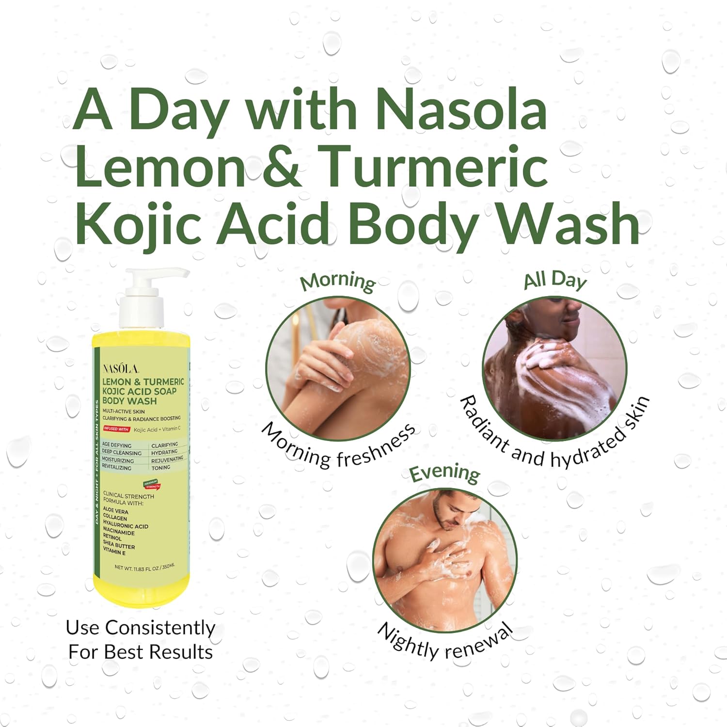 Lemon Turmeric Kojic Acid Soap Body Wash - Natural Gentle Face & Skin Cleanser with Vitamin C, Shea Butter, Collagen, Niacinamide, Hyaluronic Acid, and Aloe Vera - 11.83 Fl Oz - Image 4