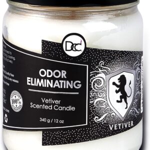 Vetiver Odor Eliminating Highly Fragranced Candle - Eliminates 95% of Pet, Smoke, Food, and Other Smells Quickly - Up to 80 Hour Burn time - 12 Ounce Premium Soy Blend