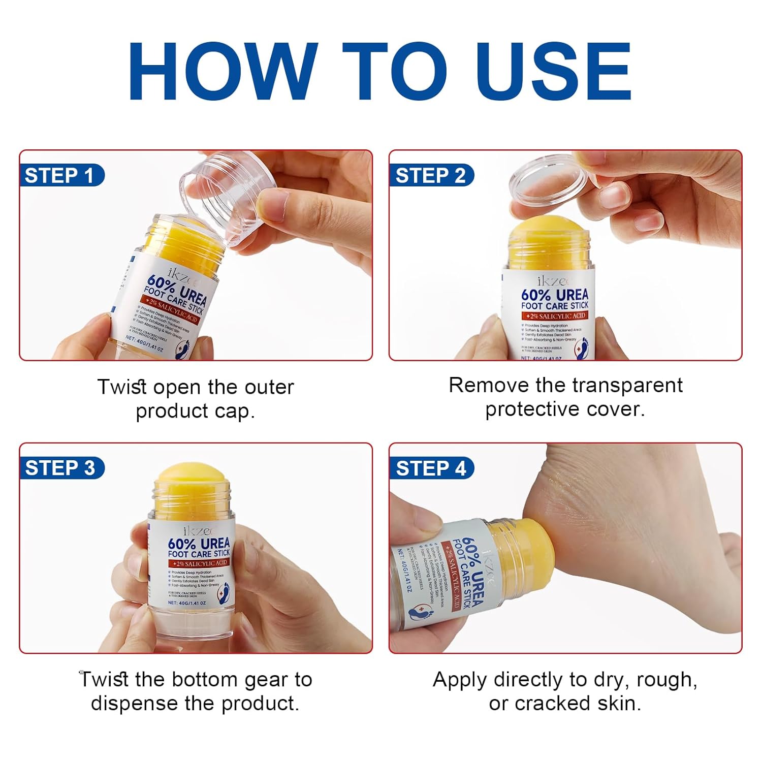 Urea Cream Stick 60% with 2% Salicylic Acid, 2.5 oz Moisturizing Lotion for Dry Feet - Image 8
