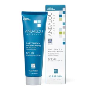 Andalou Naturals Daily Shade Face Sunscreen, SPF 30 Zinc Oxide Mineral Sunscreen, Sun + Pollution Defense Face Lotion, Helps Minimize Look of Pores, Matte Finish & Lightweight - 2.7 Fl. Oz.