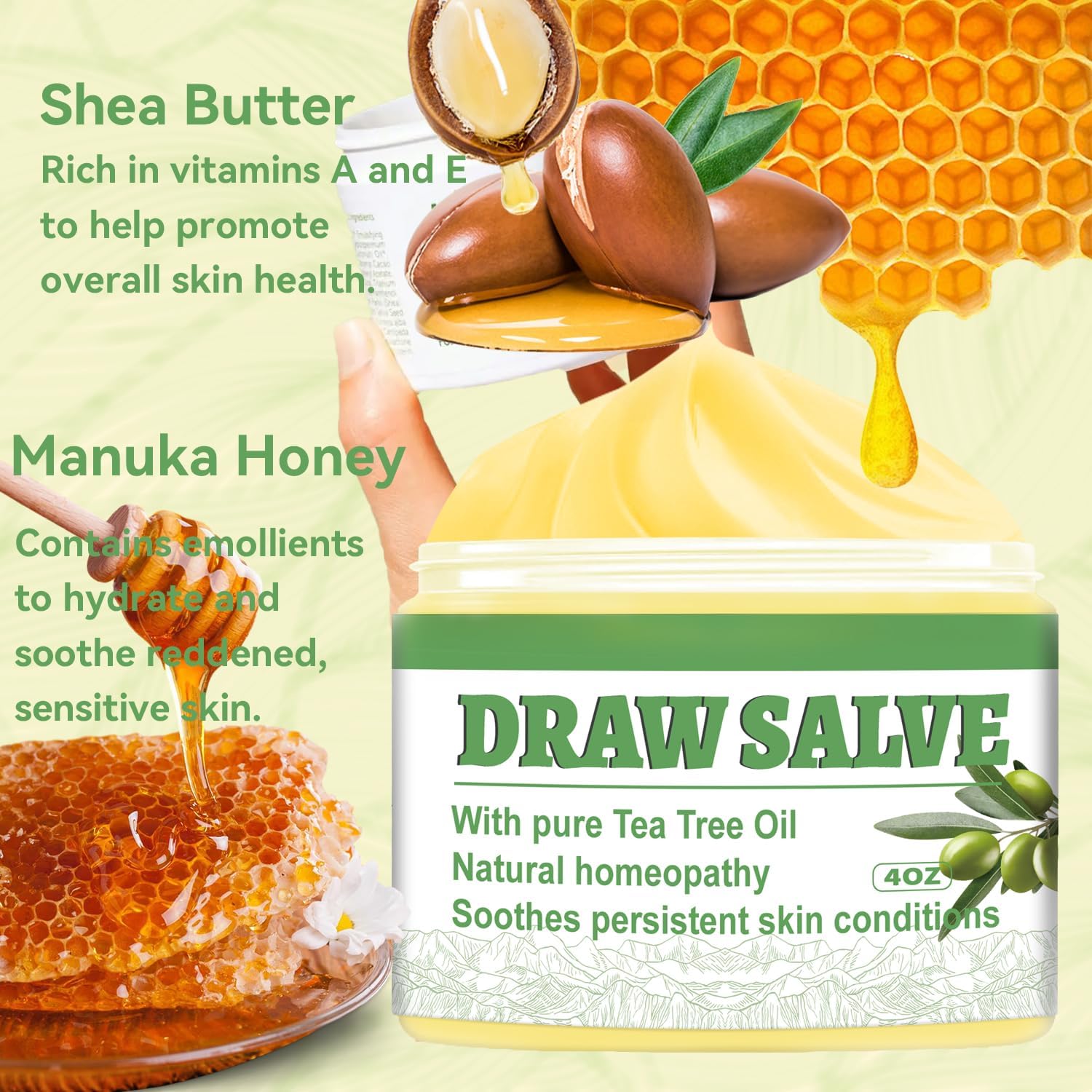 Draw Salve Tea Tree and Manuka Honey Cream for Boils Cysts Bites and Itching Relief 2 oz - Image 2