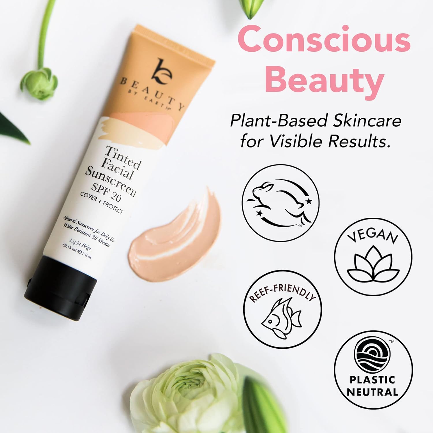Tinted Sunscreen for Face - SPF 20 With Natural & Organic Ingredients Broad Spectrum Sunblock Lotion, Tinted Moisturizer Zinc Oxide Sunscreen Face for Skincare, Facial Sunscreen (Light Beige) - Image 4