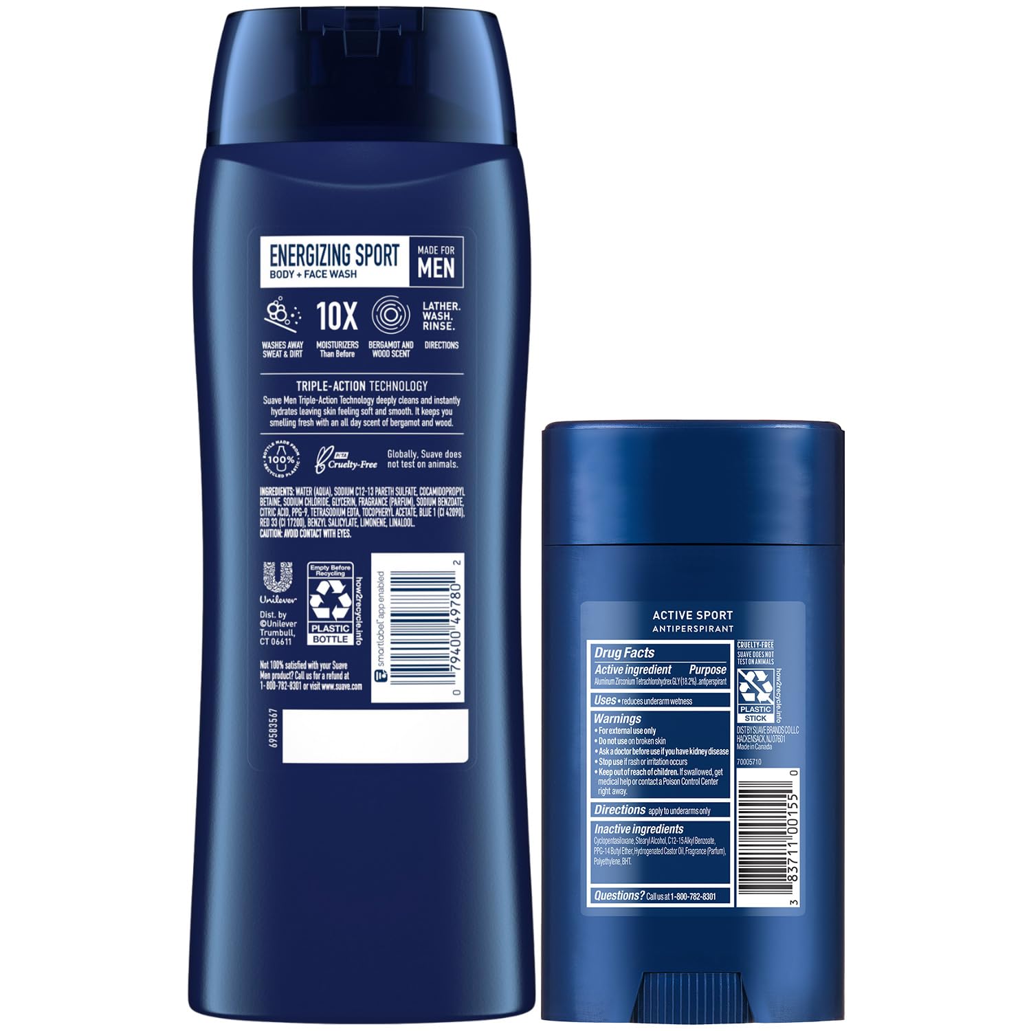 Suave Men’s Body Wash, Energizing Sport + Antiperspirant Deodorant for Men, Active Sport, Bergamot & Wood, 48H Sweat & Odor Protection (2 Piece Set) - Image 2