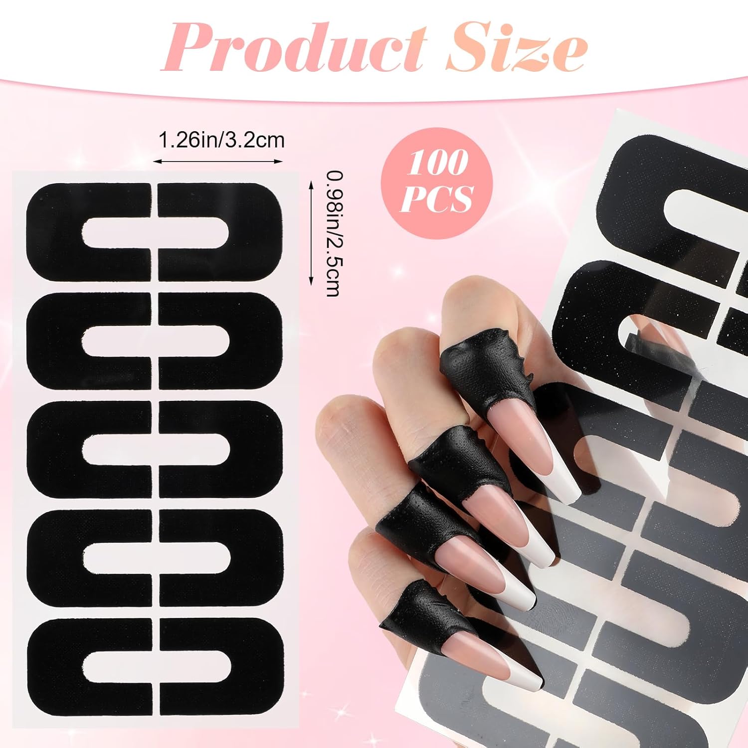 100PCS Nail Polish Protector, Gel Nail Sticker, Peel Off Barrier, UV Finger Protection, Skin Cuticle Protector Tape, U-Shaped French Tip Nail Art Accessories DIY - Image 2