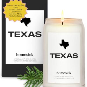 Homesick Scented Candles for Home (Texas) - 13.75 oz Long-Lasting Soy Wax Jar Candle for Women & Men for All Occasions, 60-80 Hours Burn Time - Notes of Pine Needles & Lime
