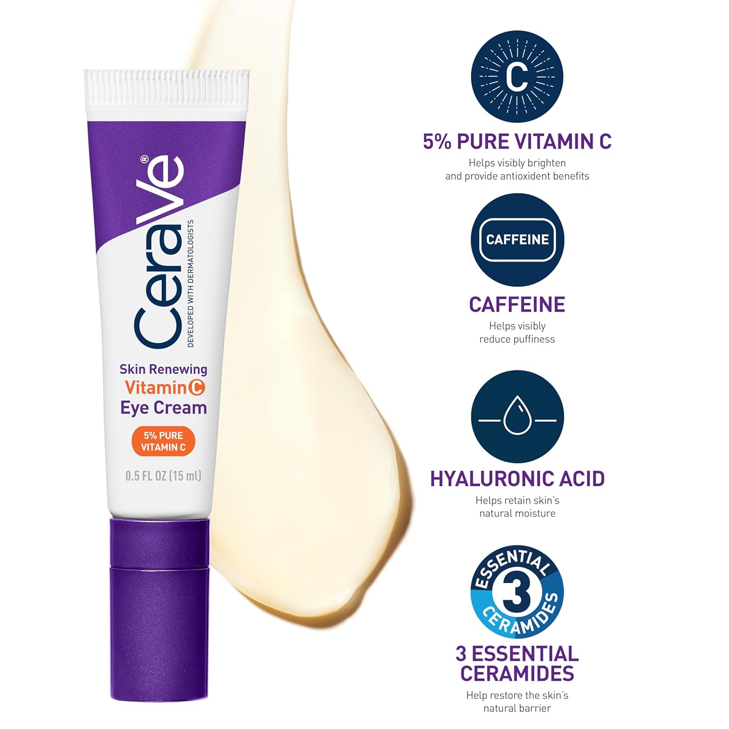 CeraVe Vitamin C Brightening Serum and Caffeine Eye Cream Set 1 oz Each - Image 4