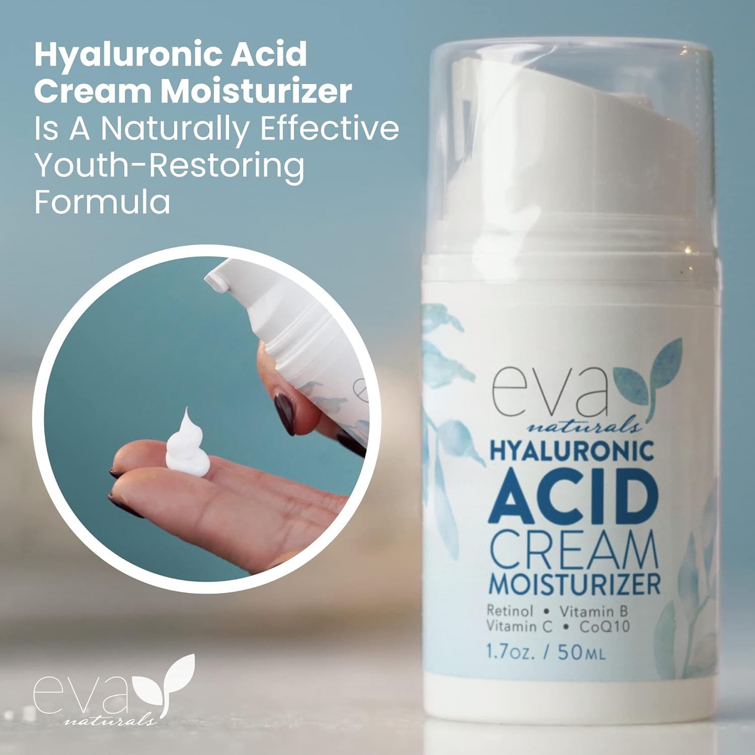 Eva Naturals Hydrating Face Cream with Hyaluronic Acid - Anti-Aging, Wrinkle Face Moisturizer for Women and Men, With Aloe Vera & Retinol For Face - Firming Day & Night Cream (1.7 Fl Oz) - Image 8