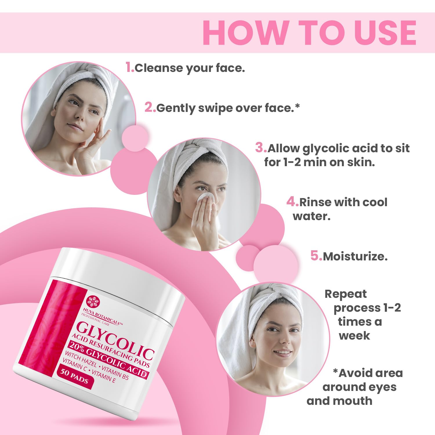 20% Glycolic Acid Pads (50 Pads) - Exfoliating Pads for Face Chemical Peel for Face at Home - Glycolic Acid Peel Exfoliating Face Pads - Acne Pads Facial Peel Face Exfoliating Pads with Vitamin C - Image 5