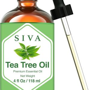 SIVA Tea Tree Essential Oil - 4 Fl Oz – Natural Tea Tree Oil - for Diffuser, Face, Skin Care, Aromatherapy, Hair Care, Scalp and Body Massage - with Dropper