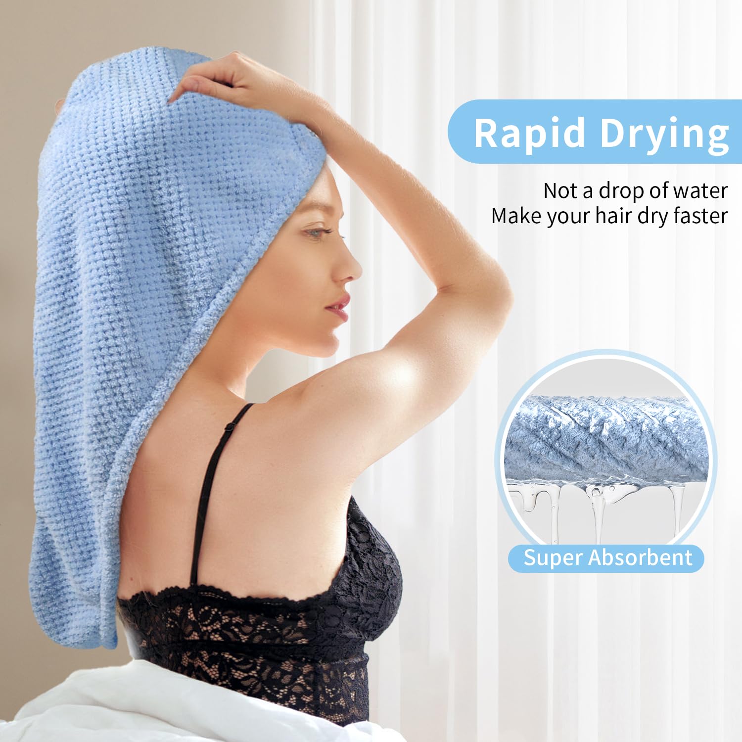 3 Pack Microfiber Hair Towel Wraps for Women, 25.4"x9.8" Quick Dry Super Absorbent Set - Image 6