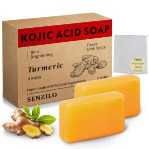 Kojic Acid Soap, Turmeric Soap for Dark Spots with Collagen, Vitamin E, Retinol, Hyaluronic Acid, Shea Butter, Tumeric Soap Bar for Spot Remover - 105g x 2 Bars